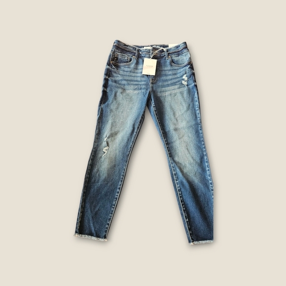 KanCan Blue Straight Leg Jeans with Vintage Wash - Picture 1 of 4